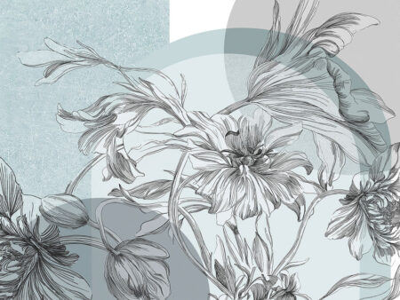 Zarte Lilienblüten mit blauen geometrischen Elementen Fototapeten