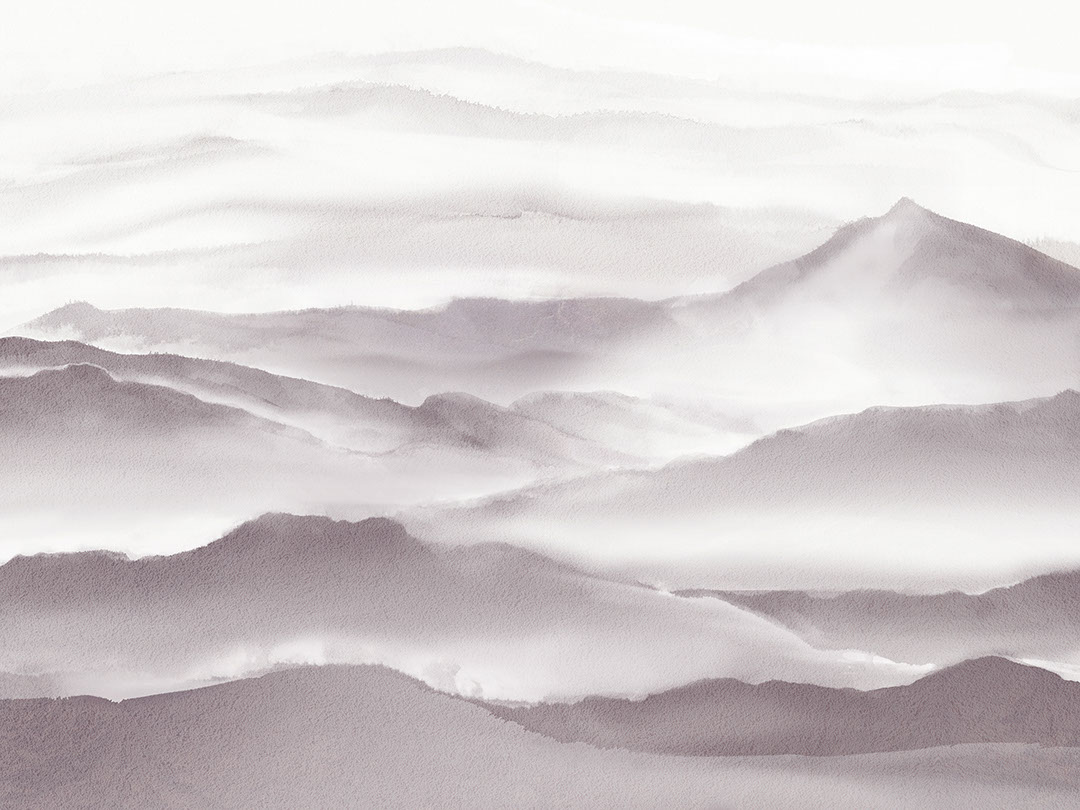 Aquarell dunkle Berge im Nebel Fototapete