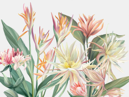 Fototapeten mit zarten tropischen Blumen auf weißem Hintergrund